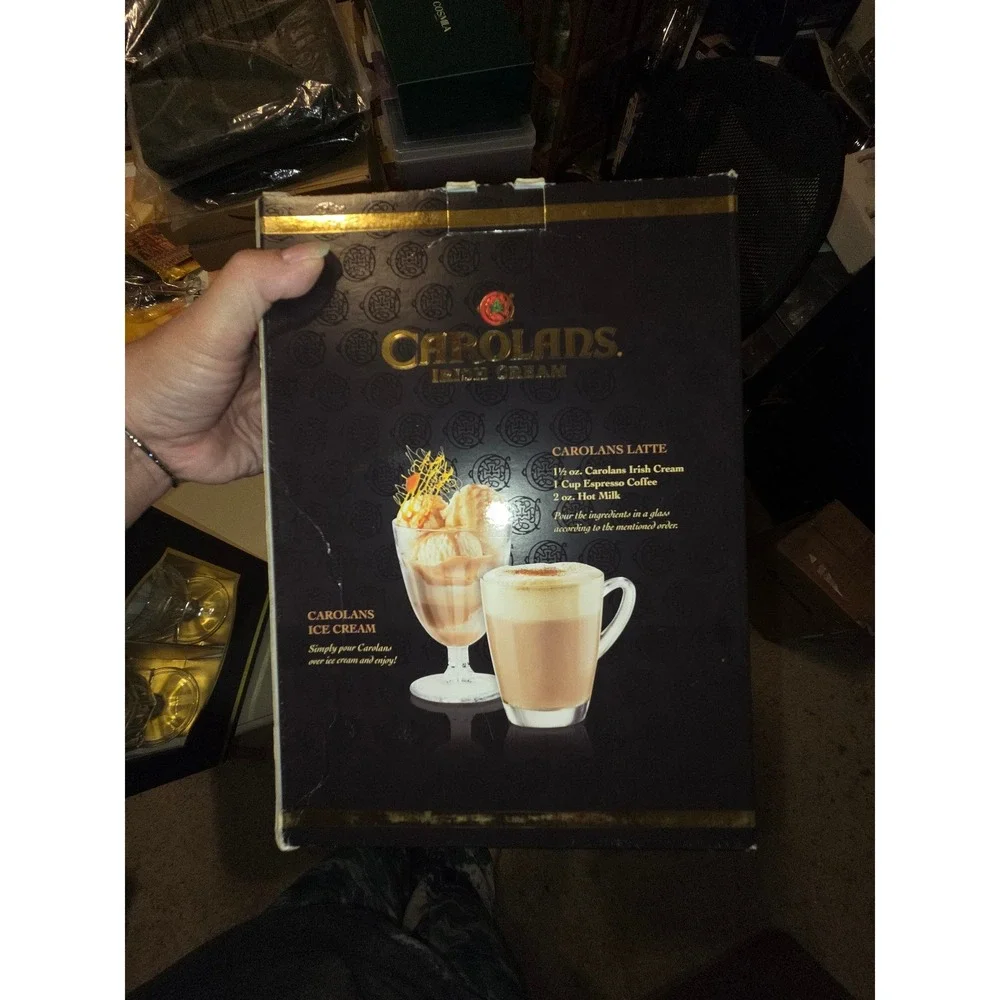 Vintage Carolans Irish Cream Stemmed Glassware 2 Clear Footed Barware in Box